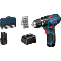Bosch Professional Akku-Schlagbohrschrauber GSB 12V-15 Professional, 12 Volt blau/schwarz, 2x Li-Ionen Akku 2,0Ah, 25 Bits
