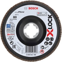 Bosch PRO X571 X-LOCK Fächerschleifscheibe, Ø 125mm, K80 Bohrung 22,23mm, abgewinkelt