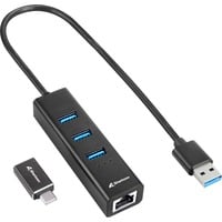 Sharkoon 3-Port USB 3.2 Gen 1 Alu Hub + Ethernet, Dockingstation schwarz