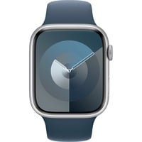 Apple Watch Series 9, Smartwatch silber/dunkelblau, Aluminium, 45 mm, Sportarmband, Cellular