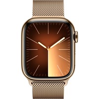 Apple Watch Series 9, Smartwatch gold/gold, Edelstahl, 41 mm, Milanaise Armband, Cellular