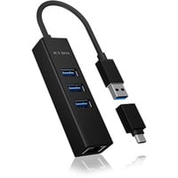 ICY BOX IB-HUB1419-LAN, USB-Hub schwarz