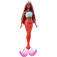 Mattel Barbie Meerjungfrau Puppe mit magentafarbenen Haaren rot, Schwanzflosse in tropischem Rot und Haarband