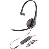HP Poly Blackwire 3215 Monaural USB-C-Headset + 3,5 mm-Stecker + USB-C/A-Adapter schwarz