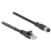 DeLOCK M12 Kabel X-kodiert 8 Pin Buchse > RJ-45 Stecker, Cat.5e S/FTP schwarz, 10 Meter, flexibel