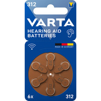 VARTA Hörgerätebatterie Hearing Aid Zinc Air 312, PR41 6 Stück, Größe 312