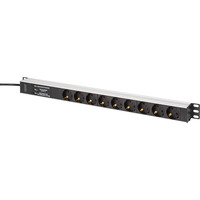 Digitus Steckdosenleiste PDU mit Aluminiumprofil, 9-fach schwarz/aluminium, 2 Meter Kabel, 1 HE, mit Netzfilter und Überspannungsschutz