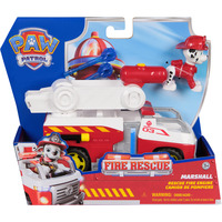 Spin Master Paw Patrol Fire Rescue - Marshalls Feuerwehr-Fahrzeug, Spielfahrzeug mit kippbarer Leiter, Geschoss-Abwurf und Marshall Hundefigur