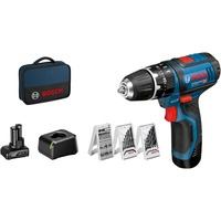 Bosch Professional Akku-Schlagbohrschrauber GSB 12V-15 Professional, 12 Volt blau/schwarz, Li-Ionen Akku 2,0Ah, Li-Ionen Akku 4,0Ah, Bohrer- & Bit-Set