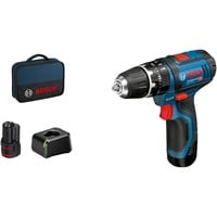 Bosch Professional Akku-Schlagbohrschrauber GSB 12V-15 Professional, 12 Volt, Schlagbohrmaschine blau/schwarz, 2x Li-Ionen Akku 2,0Ah