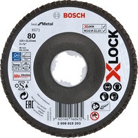 Bosch X-LOCK Fächerscheibe X571 Best for Metal, Ø 125mm, K80, Schleifscheibe Bohrung 22,23mm, abgewinkelt