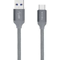 Nevox USB 3.2 Gen 1 Kabel, USB-A Stecker > USB-C Stecker silber, 1 Meter, gesleevt