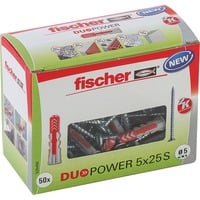 fischer Dübel DUOPOWER 5x25 S LD hellgrau/rot, 50 Stück, mit Schraube