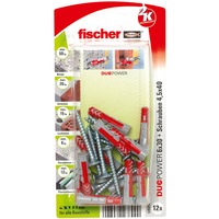 fischer Dübel DUOPOWER 6x30 RB K hellgrau/rot, 12 Stück, mit Schraube und Aufklebern