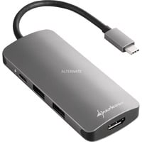 Sharkoon USB 3.0 Type C Multiport Adapter	, Dockingstation dunkelgrau, USB-C, HDMI, MicroSD, SD