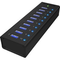 ICY BOX IB-AC6110, USB-Hub schwarz, 10x USB 3.0, inkl. Ladeanschluss