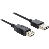 DeLOCK EASY-USB 2.0 Verlängerungskabel, USB-A Stecker > USB-A Buchse schwarz, 1 Meter, USB-A Stecker beidseitig verwendbar