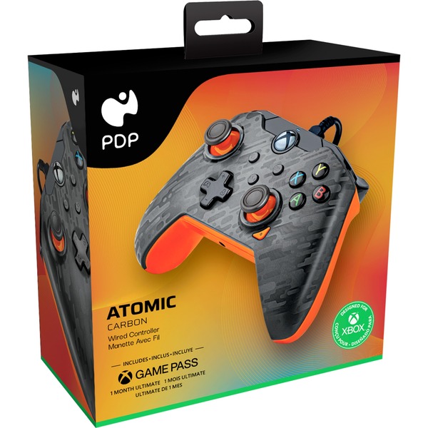 PDP Wired Controller Atomic Carbon, Gamepad anthrazit/orange, für