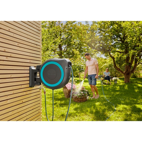 GARDENA WandSchlauchbox RollUp XL, 35 Meter, Schlauchtrommel grau/türkis