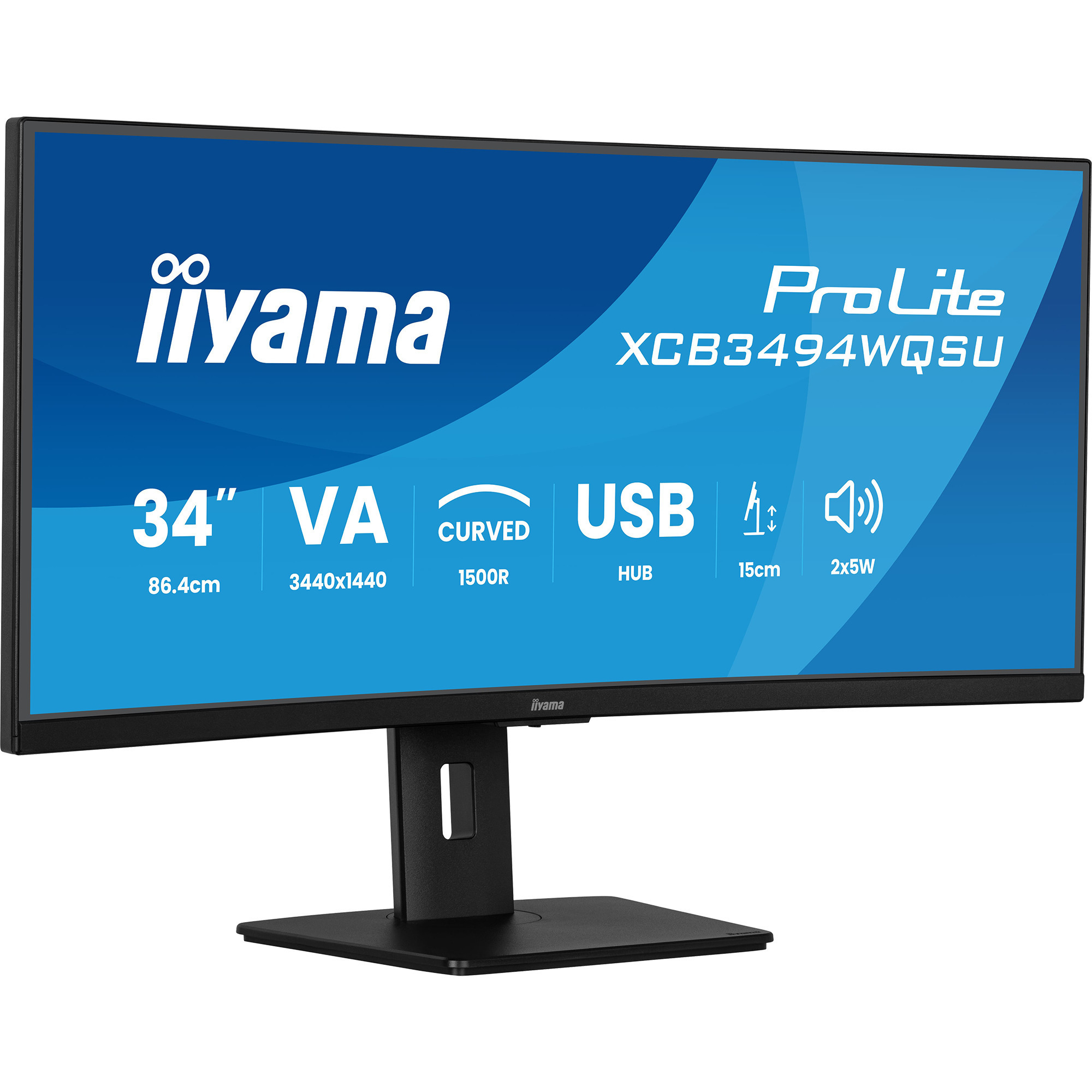 iiyama ProLite XCB3494WQSU-B1, LED-Monitor 86.7 cm (34 Zoll), schwarz (matt), WQHD, VA, Curved, AMD-FreeSync-Premium, 120Hz Panel