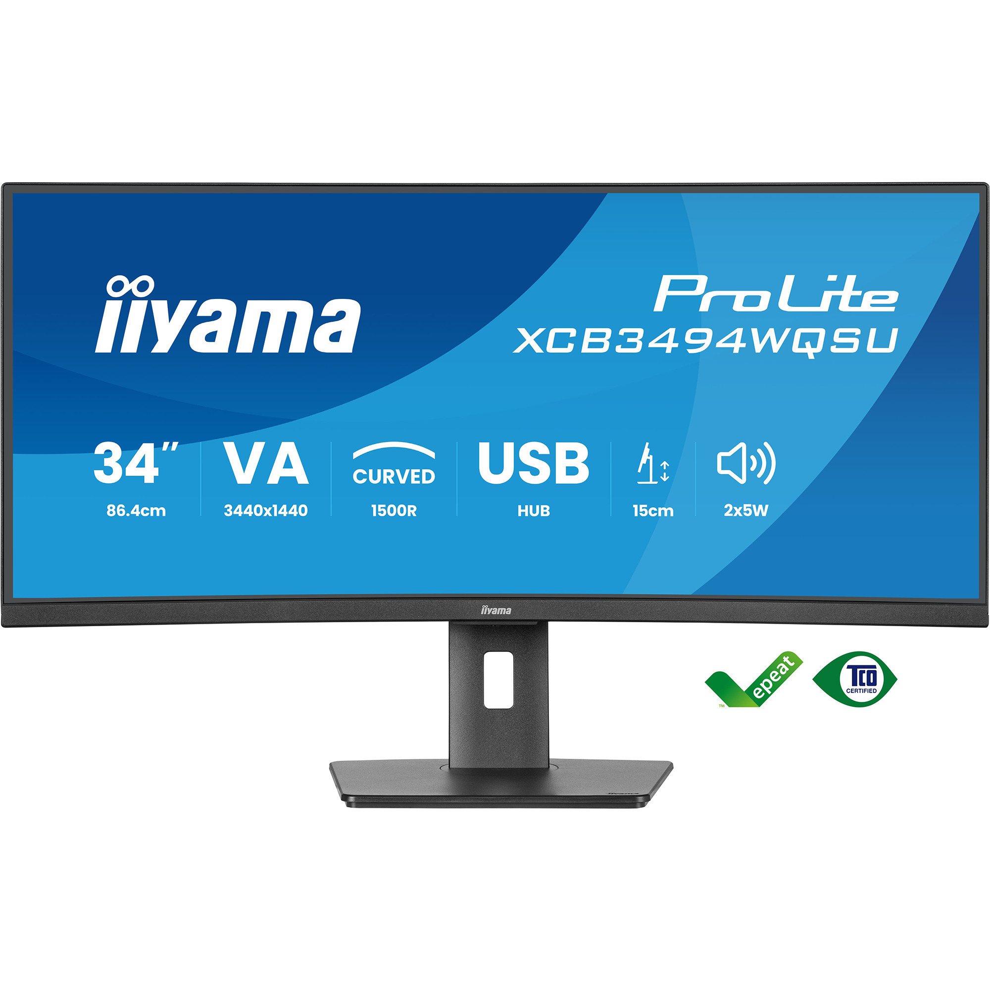 iiyama ProLite XCB3494WQSU-B1, LED-Monitor 86.7 cm (34 Zoll), schwarz (matt), WQHD, VA, Curved, AMD-FreeSync-Premium, 120Hz Panel