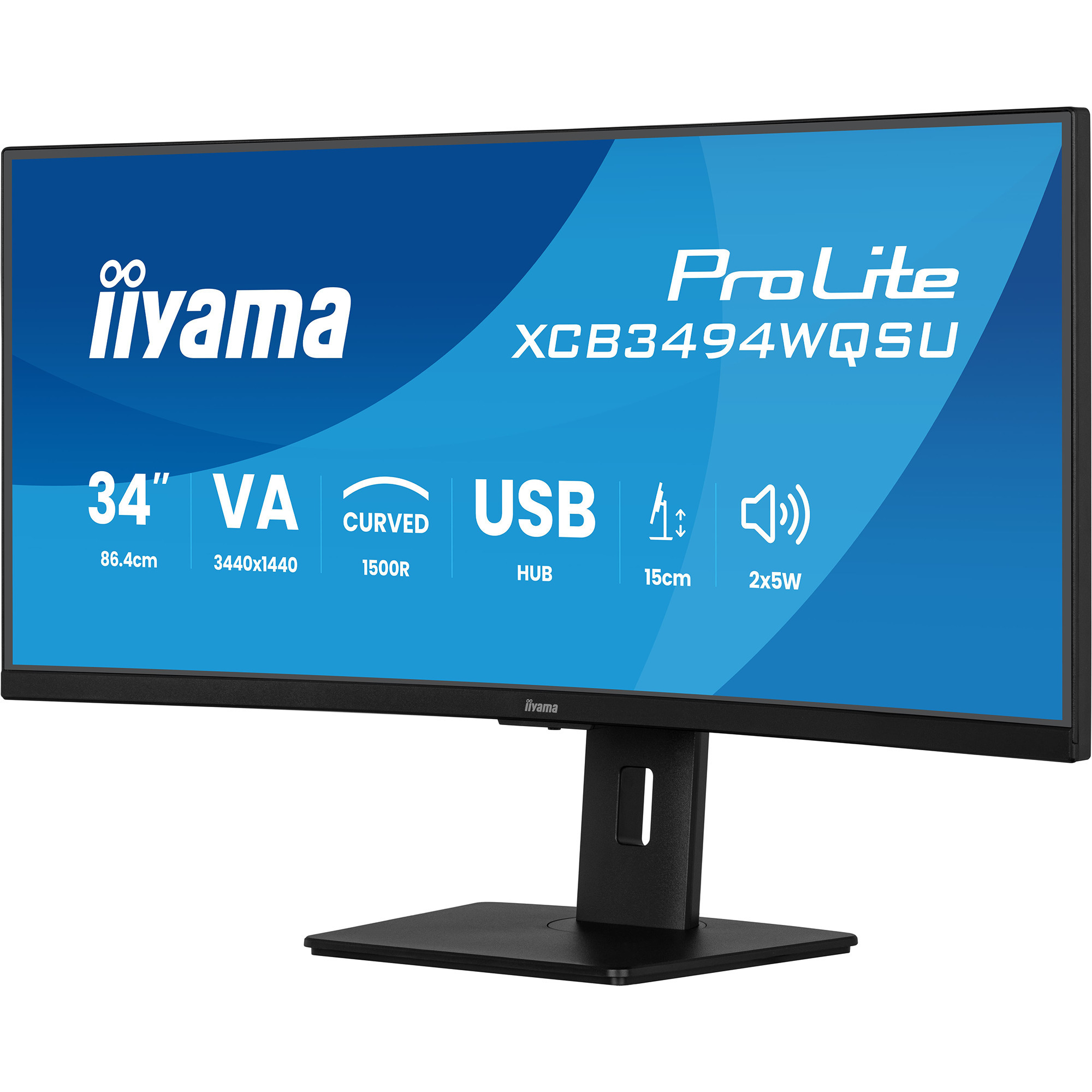 iiyama ProLite XCB3494WQSU-B1, LED-Monitor 86.7 cm (34 Zoll), schwarz (matt), WQHD, VA, Curved, AMD-FreeSync-Premium, 120Hz Panel
