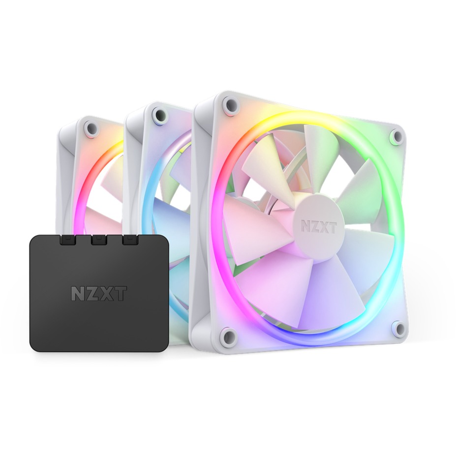 NZXT F120 RGB-Dreierpack 120x120x26, Gehäuselüfter weiß, 3er Pack inkl. RGB & Fan Controller, 120 mm