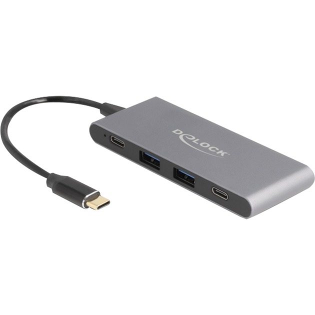DeLOCK 4 Port USB Type-C™ Hub mit 2 x USB Typ-A und 2 x USB Type-C™ 10 Gbps, USB-Hub grau
