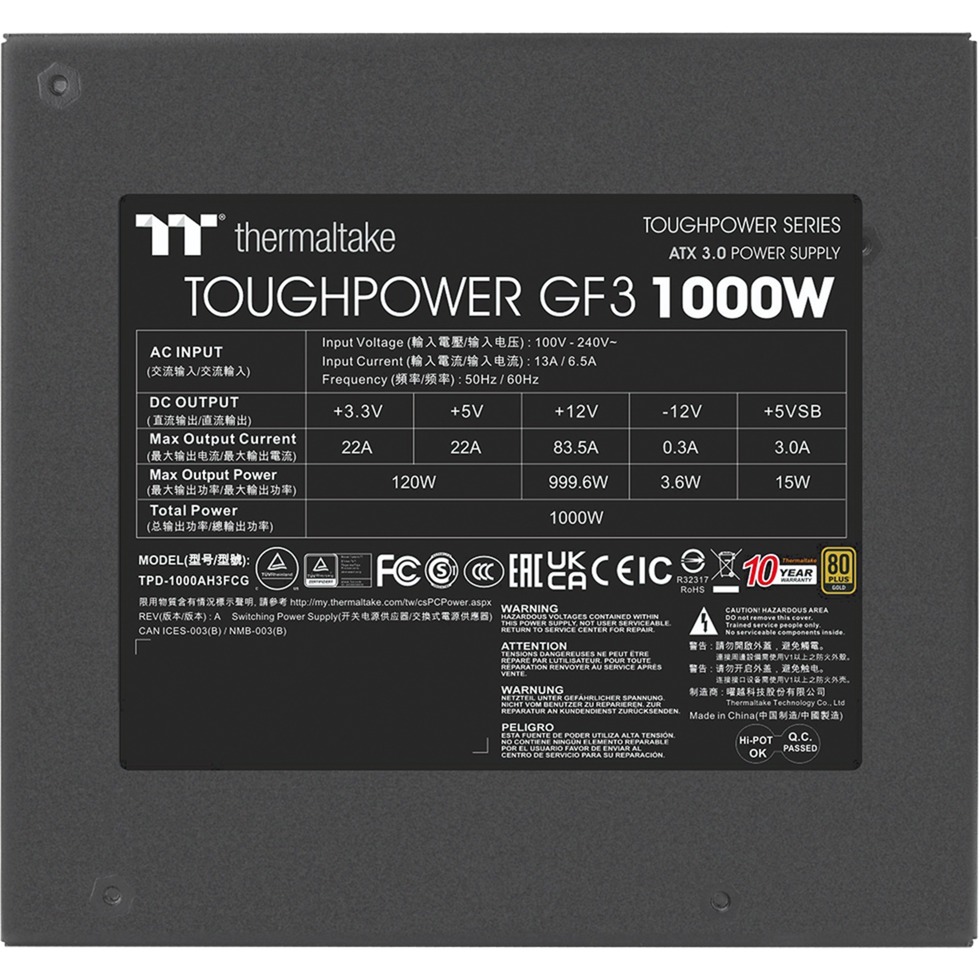 Thermaltake Toughpower GF3 1000W, PC-Netzteil schwarz, 1x 12-Pin High Power GPU, 5x PCIe, Kabel-Management, 1000 Watt