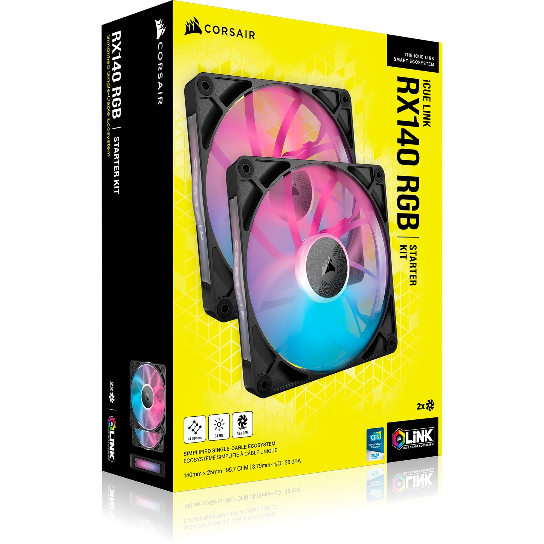 Corsair iCUE LINK RX140 RGB Dual, Gehäuselüfter schwarz, 2er Pack, 140 mm