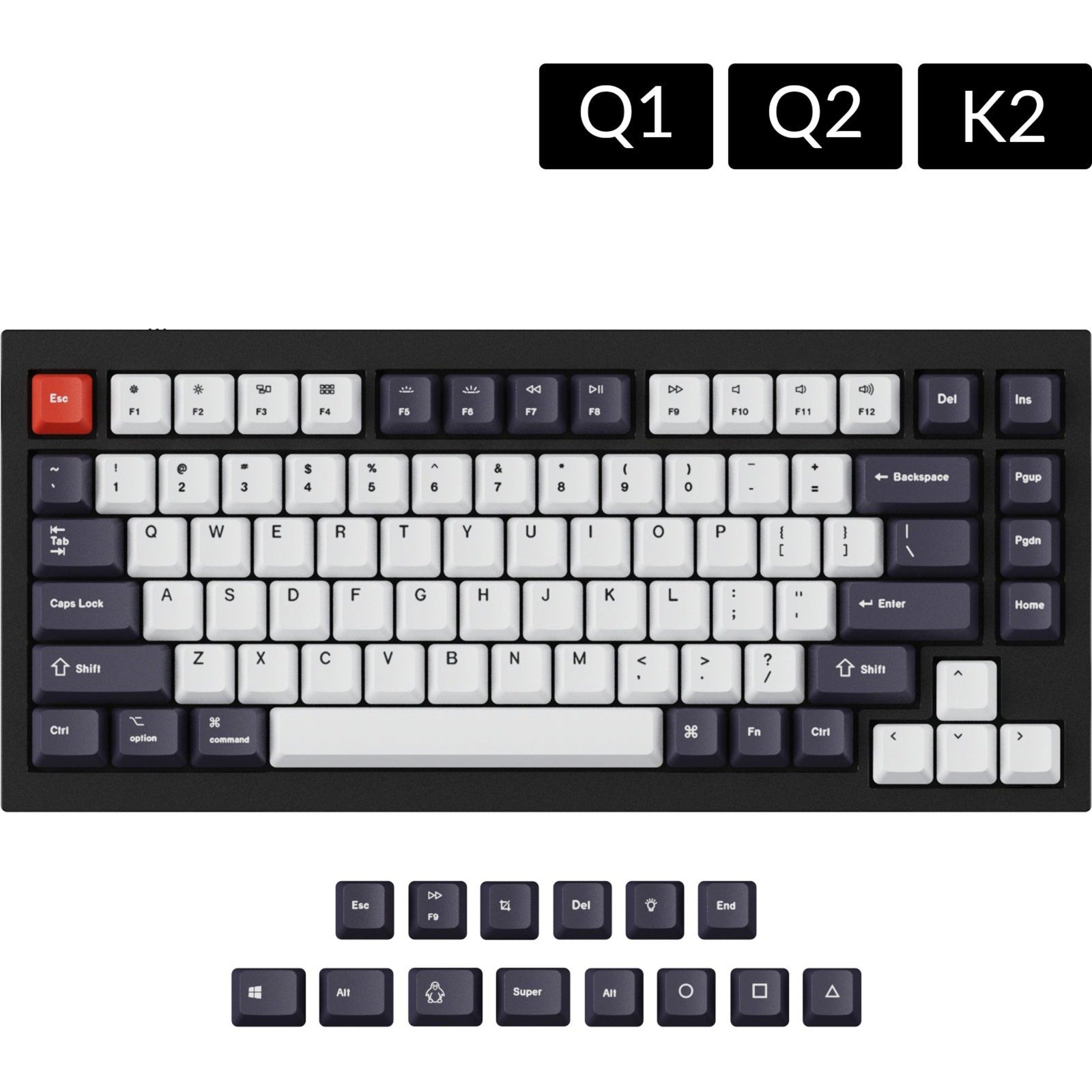 Image of Alternate - OEM Dye-Sub PBT Keycap-Set - Bluish Black White, Tastenkappe online einkaufen bei Alternate