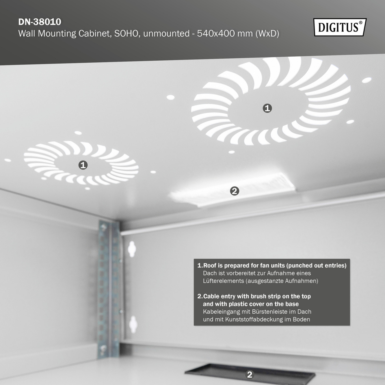 Digitus Wandgehäuse SOHO, unmontiert - 540x400mm (BxT)  , IT-Schrank hellgrau, 4 Höheneinheiten