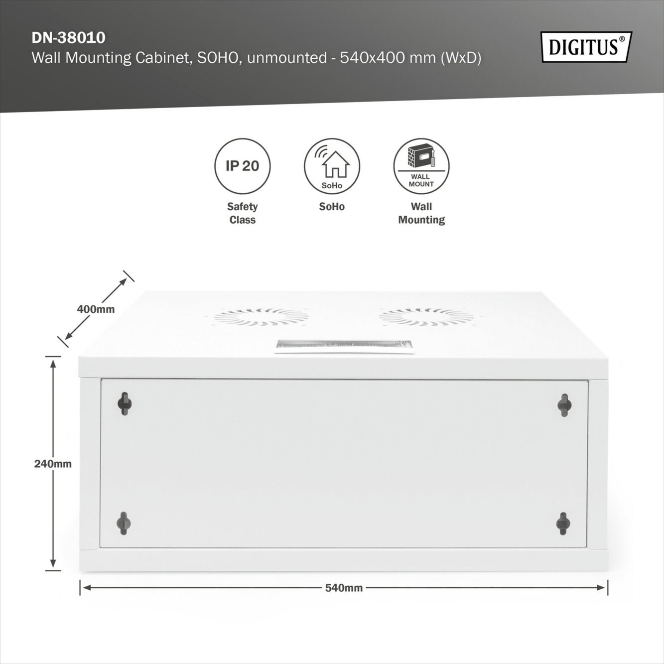 Digitus Wandgehäuse SOHO, unmontiert - 540x400mm (BxT)  , IT-Schrank hellgrau, 4 Höheneinheiten