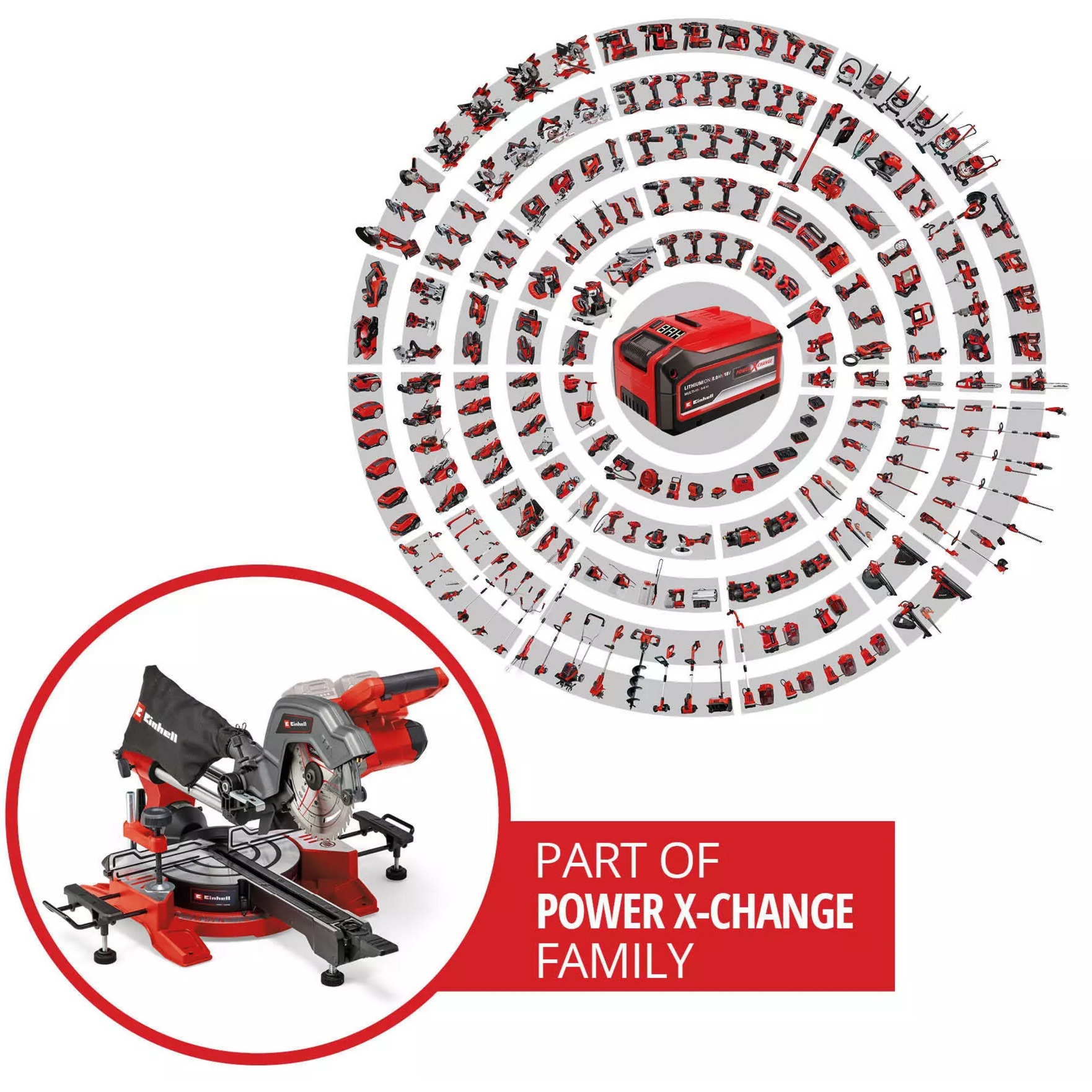 EINHELL Akku-Zug-Kapp-und Gehrungssäge TE-SM 36/8 L Li-Solo, 36Volt (2x18V) rot, ohne Akku und Ladegerät