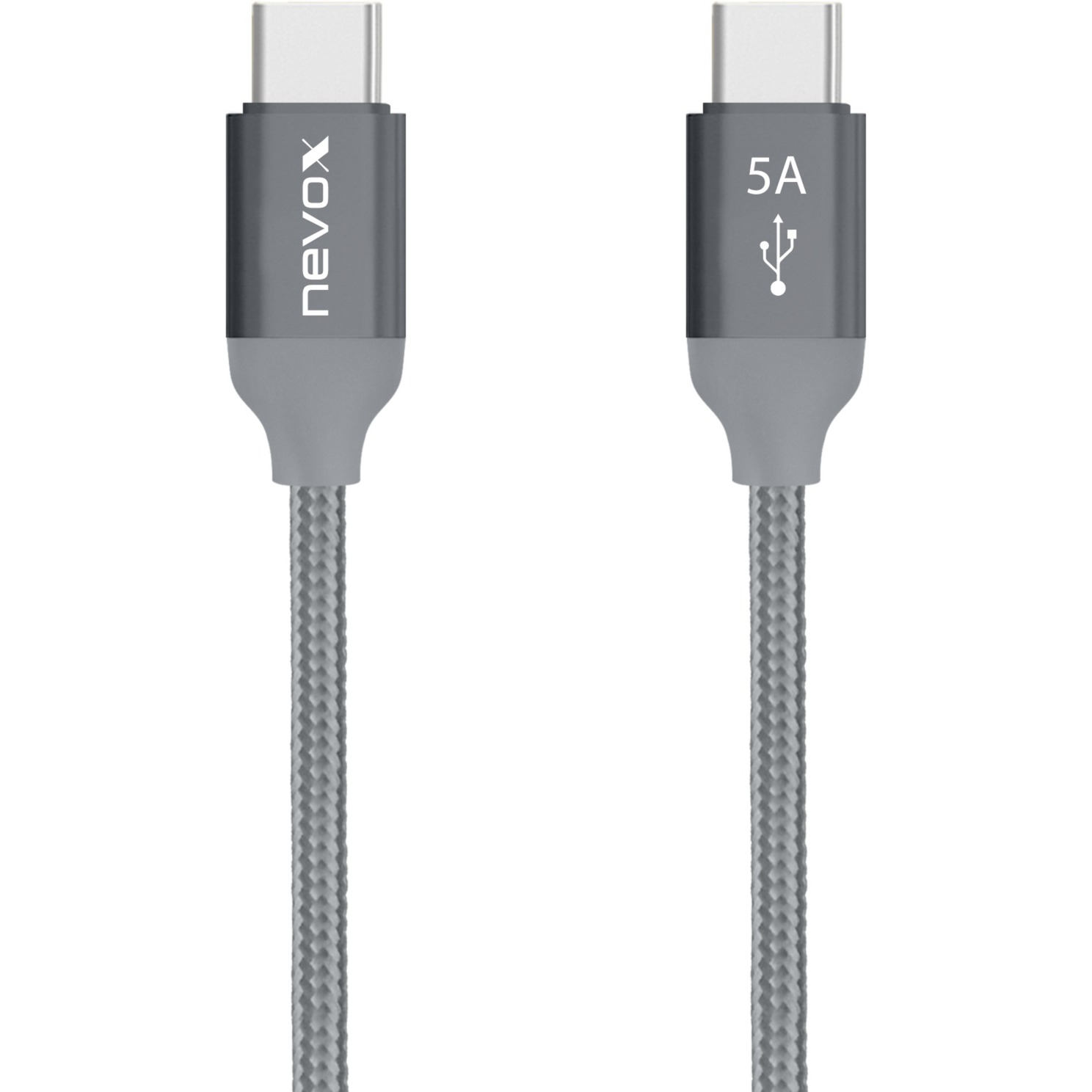Nevox USB 2.0 Kabel, USB-C Stecker > USB-C Stecker grau, 2 Meter, PD, Laden mit bis zu 100 Watt