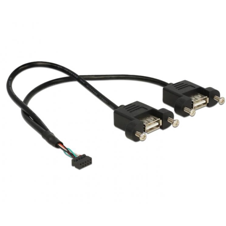 Image of Alternate - Kabel USB 2.0 Pfostenbuchse 2mm 10Pin > 2x USB A 2.0 Buchse, zum Einbau online einkaufen bei Alternate