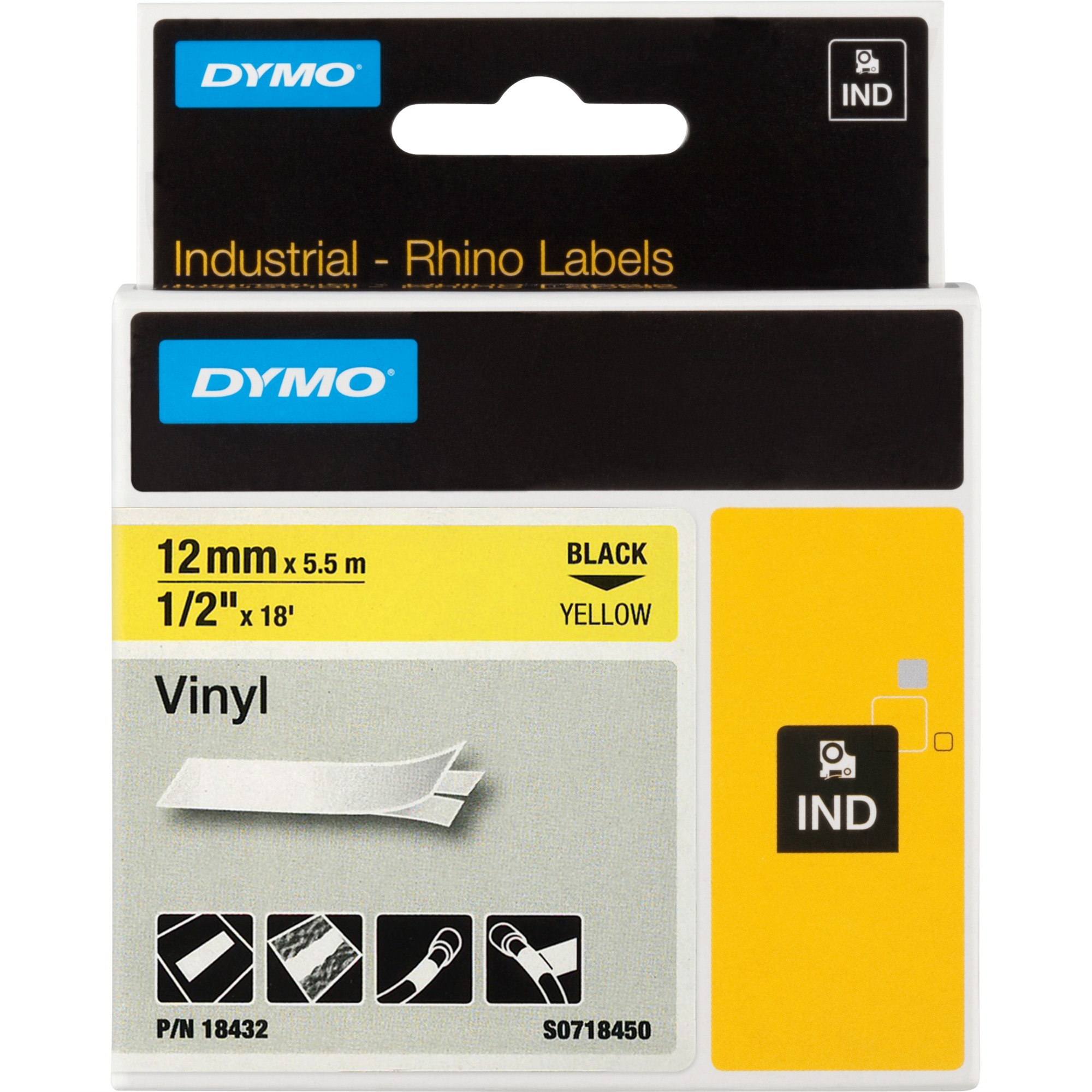 Image of Alternate - Rhino IND ORIGINAL Schriftband Vinyl 19mm x 5,5m, schwarz auf gelb online einkaufen bei Alternate