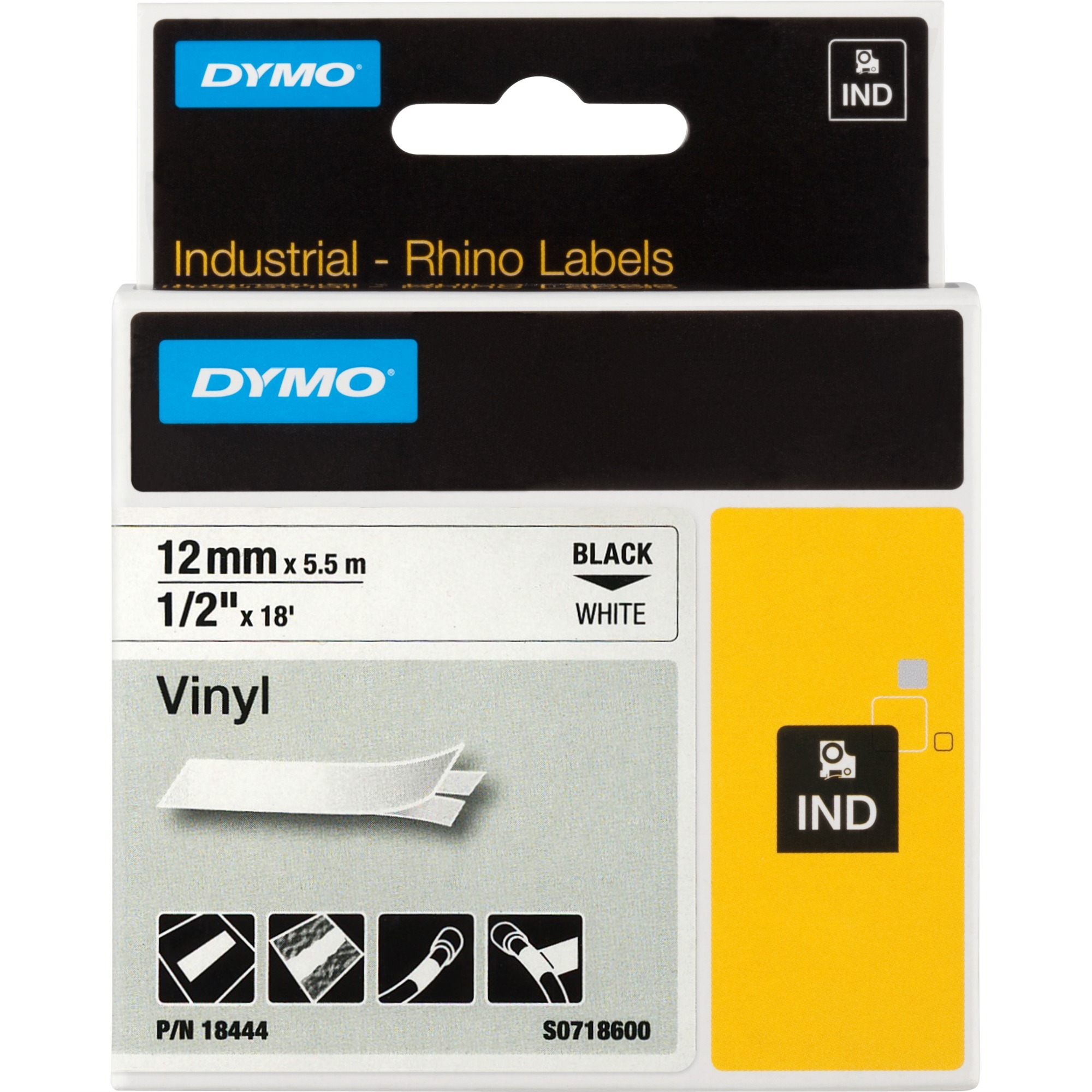 Image of Alternate - Rhino™ IND ORIGINAL Schriftband Vinyl 12mm x 5,5m, schwarz auf weiß online einkaufen bei Alternate